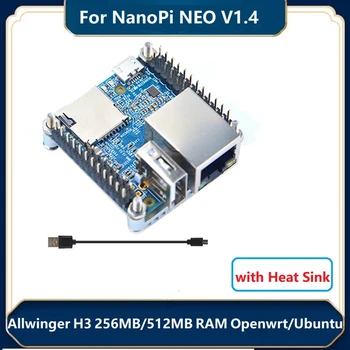 Для Nanopi NEO V1.4 Плата разработки + Радиатор + Кабель Micro-USB Allwinger H3 Четырехъядерный модуль оперативной памяти Openwrt/Ubuntu