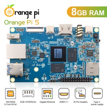 Orange Pi 5-8 ГБ RK3588S с Wi-Fi + BT + Gigabit Ethernet + PCIE SSD Одноплатный компьютер, поддержка ОС Android 12, Debian 11