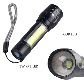 Ручной Мини-фонарик USB перезаряжаемый портативный масштабируемый светильник Водонепроницаемый осветительный фонарь с боковой подсветкой для кемпинга Охоты