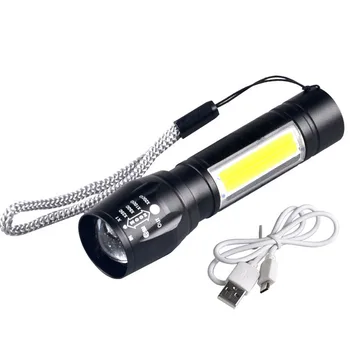 Ручной Мини-фонарик USB перезаряжаемый портативный масштабируемый светильник Водонепроницаемый осветительный фонарь с боковой подсветкой для кемпинга Охоты Изображение 2