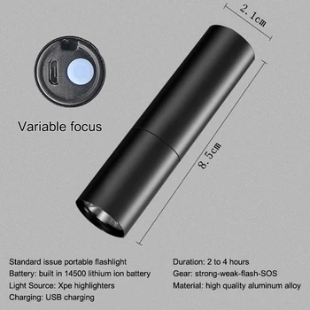 Масштабируемый светодиодный сильный свет, 4 режима, мини-фонарик, Встроенная литиевая батарея 14500, зарядка через USB, портативные осветительные фонарики Изображение 2