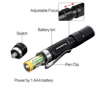 Портативный мини-фонарик-ручка, светодиодный фонарик, Карманный фонарь, Водонепроницаемый фонарь, батарея AAA, мощный светодиодный фонарь для кемпинга, светодиодный фонарик Изображение 2