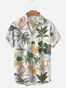 Мужские И Женские Гавайские листья с принтом на Лацкане, Свободные Нагрудные карманы, Короткий рукав, Обалденные рубашки Aloha