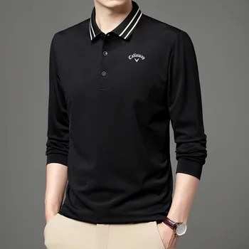 Callaway, весенне-осенняя новая мужская одежда для гольфа, мужская деловая футболка с отворотом, Новая рубашка ПОЛО, модный топ для молодых мужчин с длинным рукавом