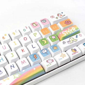 Колпачки для ключей с милыми мультяшными животными из ПБТ, Персонализированный набор колпачков с красочным граффити в стиле Каваи для механической игровой клавиатуры MX Switch