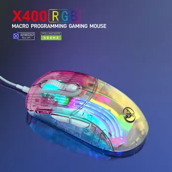 Новая Проводная Прозрачная Игровая мышь с RGB подсветкой, регулируемая по USB 12800 точек на дюйм, 7 клавиш для макропрограммирования, мышь для портативных ПК, Геймер