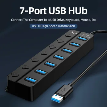 USB-концентратор 3.0, USB-концентратор 2.0, 4/7-портовый расширитель, высокоскоростная док-станция, мульти-USB-разветвитель, 30-сантиметровый кабель для ПК, аксессуары для ноутбуков Изображение 2