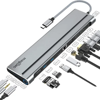 2 шт. док-станция с несколькими дисплеями USB C USB-концентратор 3 монитора Macbook Pro dock Dual HDMII DSD TF для Mac Hp