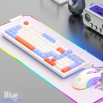 Комплект игровой клавиатуры и мыши KM800 для ПК Эргономика, Красочная светодиодная клавиатура, 4000 точек на дюйм, мышь, 98 клавиш, Геймерская клавиатура для ПК, компьютер