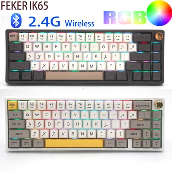 IK65 Беспроводная Механическая клавиатура Bluetooth 2.4G Feker VIA Matcha Switch Прокладка Горячей Замены PBT Keycaps RGB Ручка Подсветки Клавиатуры Изображение 2