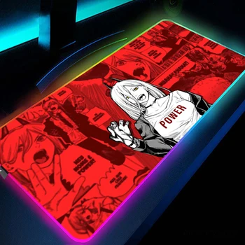 Человек-бензопила Большой RGB Коврик для мыши XXL Игровой Коврик для мыши Светодиодный Коврик для мыши Геймерские Коврики для мыши Светящиеся Настольные Коврики Настольные накладки с подсветкой