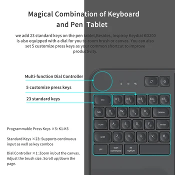 Artist KD200 с клавиатурой, контроллером набора Номера, Беспроводным Цифровым Планшетом для рисования Изображение 2