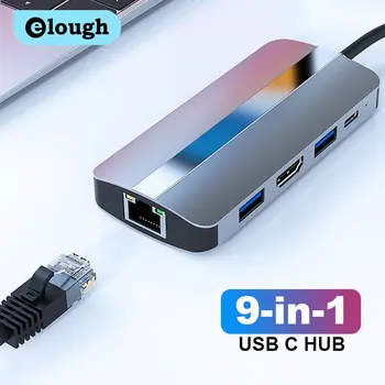 Elough USB C КОНЦЕНТРАТОР Type C, совместимый с HDMI, RJ45, VGA, SD-ридер, PD, 100 Вт, 4 К, 60 Гц, USB 3,0 КОНЦЕНТРАТОР Для MacBook Pro, Разветвитель док-станции