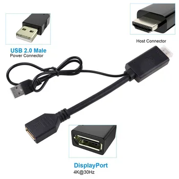 Порт дисплея 4K с питанием от USB к DP Женский Конвертер Адаптерных устройств, совместимых с HDMI к DP, активный источник питания USB Изображение 2