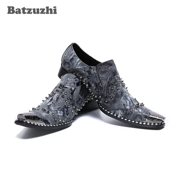 Batzuzhi/ Мужская обувь итальянского типа, Официальные кожаные модельные туфли с металлическим носком и Заклепками, Zapatos Hombre, мужские Вечерние и свадебные туфли