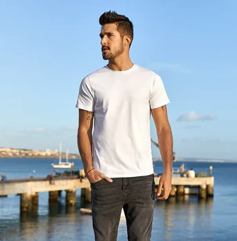 V8364- Мужская футболка с короткими рукавами, летняя мужская приталенная мужская белая футболка с круглым вырезом, однотонная рубашка с низом