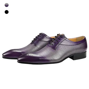 Мужские модельные туфли с фиолетовым тканым рисунком, социальные элегантные мужские Свадебные Офисные оксфордские вечеринки для взрослых zapato formal para hombres