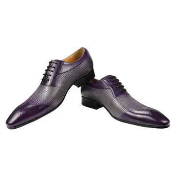 Мужские модельные туфли с фиолетовым тканым рисунком, социальные элегантные мужские Свадебные Офисные оксфордские вечеринки для взрослых zapato formal para hombres Изображение 2