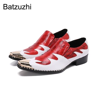 Batzuzhi/ Роскошная мужская обувь ручной работы, Дизайнерские Модельные туфли из натуральной кожи с железным носком, Мужские Красные Вечерние и свадебные Zapatos Hombre