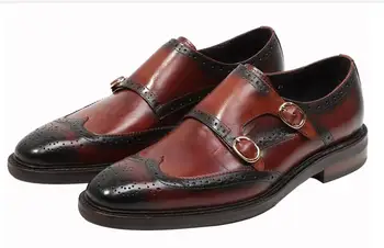 Модельные туфли высокого класса, обувь монаха с резной пряжкой, повседневная обувь, деловые туфли без застежки из натуральной кожи для мужчин