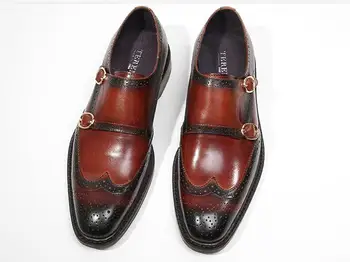 Модельные туфли высокого класса, обувь монаха с резной пряжкой, повседневная обувь, деловые туфли без застежки из натуральной кожи для мужчин Изображение 2