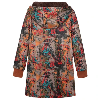Новое женское платье Больших размеров, хлопковое пальто с длинным рукавом и капюшоном, бархатная куртка с хлопковой подкладкой на осень и зиму Изображение 2