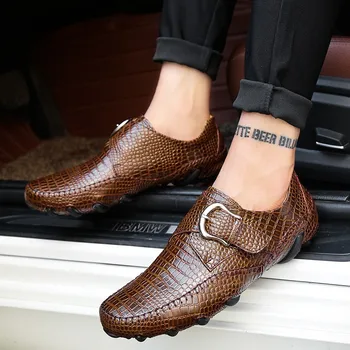 Мужские лоферы из крокодиловой кожи, Мокасины без застежки из натуральной кожи, мужская повседневная обувь ручной работы, роскошная обувь для прогулок, отдыха