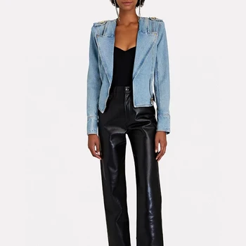 Новая осенняя байкерская куртка из выстиранной джинсовой ткани в стиле ретро, модная универсальная женская верхняя одежда высокого качества y2k