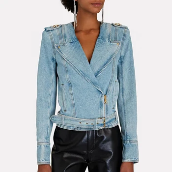 Новая осенняя байкерская куртка из выстиранной джинсовой ткани в стиле ретро, модная универсальная женская верхняя одежда высокого качества y2k Изображение 2