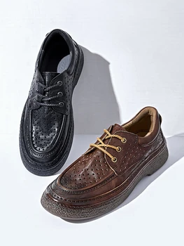 Очень мягкие мужские летние оксфорды на шнуровке для зрелых мужчин, деловые легкие офисные повседневные туфли с круглым носком Изображение 2