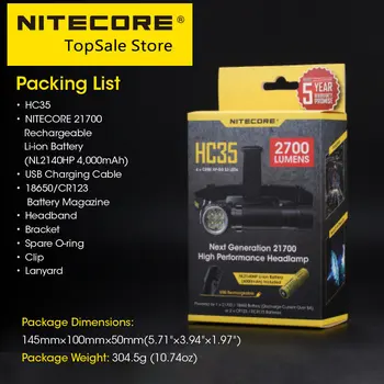 NITECORE HC35 USB Перезаряжаемый Фонарик L-shpe Налобный фонарь 2700 Люмен Металлический Магнитный Прожектор, батарея 21700 4000 мАч