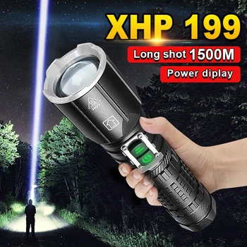 XHP199 Мощный светодиодный фонарик 18650 USB, перезаряжаемый фонарик Высокой мощности, Водонепроницаемая Тактическая вспышка, Масштабируемый охотничий фонарь