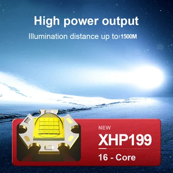 XHP199 Мощный светодиодный фонарик 18650 USB, перезаряжаемый фонарик Высокой мощности, Водонепроницаемая Тактическая вспышка, Масштабируемый охотничий фонарь Изображение 2