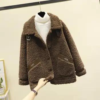 Зимнее пальто для женщин, Пальто, Куртки, пальто из искусственного меха, теплые топы из овечьей шерсти, флис, Корейская модная женская зимняя куртка, новинка