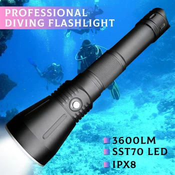 Asafee DA16 50M Подводный Фонарик для Дайвинга SST70 3600LM LED SOS Light IPX8 Водонепроницаемый Фонарик Пресс-Переключатель Для Подводного Плавания Изображение 2