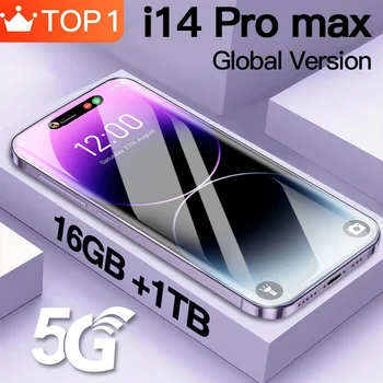 Телефон глобальной версии I14 Pro Max 6,7 Дюймов, Оригинальные мобильные телефоны 16 ГБ + 1 ТБ, Мобильные телефоны на базе Android, смартфон 8000 мАч