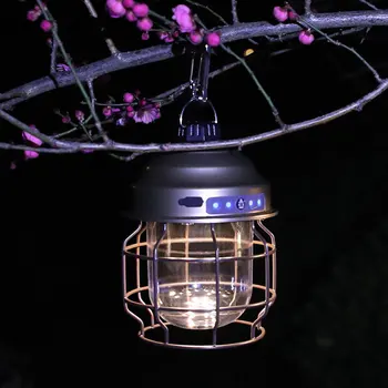 Ретро Портативный фонарь для кемпинга, Перезаряжаемый светильник, Подвесная походная лампа, Наружный светильник, Бытовой 3 режима, фонарик с регулируемой яркостью с USB Изображение 2