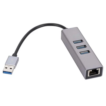 Гигабитная сетевая карта USB из алюминиевого сплава, 3 порта 3,0, концентратор USB-RJ45, гигабитная сетевая карта, Ethernet-адаптер Изображение 2