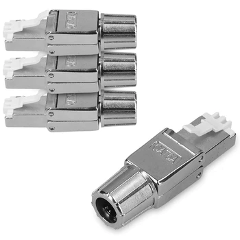 Комплект сетевых разъемов RJ45 -Набор из 4 сетевых разъемов Cat6A RJ-45 -Экранированные разъемы для снятия напряжения кабеля Cat 6A Ethernet Изображение 2