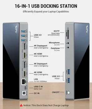 Док-станция USB3.0 с Одним видеовыходом 5K/Двойным видеовыходом 4K @ 60Hz Поддержка Displaylink с несколькими интерфейсами, Внешняя для системы MAC WIN