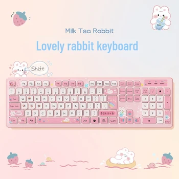 Проводные клавиатуры Kawaii Rabbit, Розовая беспроводная клавиатура, Игровые аксессуары, Мультяшная немой Клавиатура, ноутбук, настольный компьютер для девочки