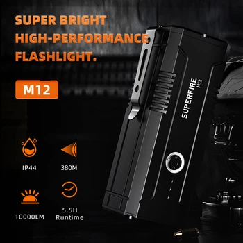 Новый SUPERFIRE M12 112 Вт 10000ЛМ Супер яркий фонарик с блоком питания Type-C Мощный фонарь для кемпинга на открытом воздухе, Походный фонарь
