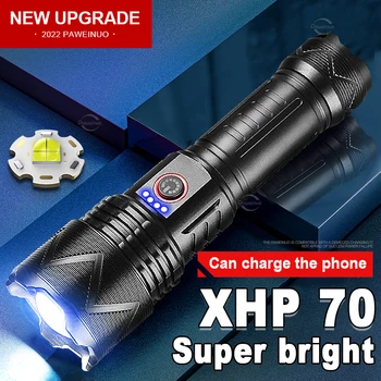 Супер Яркая Светодиодная Лампа Высокой мощности XHP70, USB Перезаряжаемый Фонарь XHP160, Тактический Фонарик, Охотничий Фонарь для Самообороны